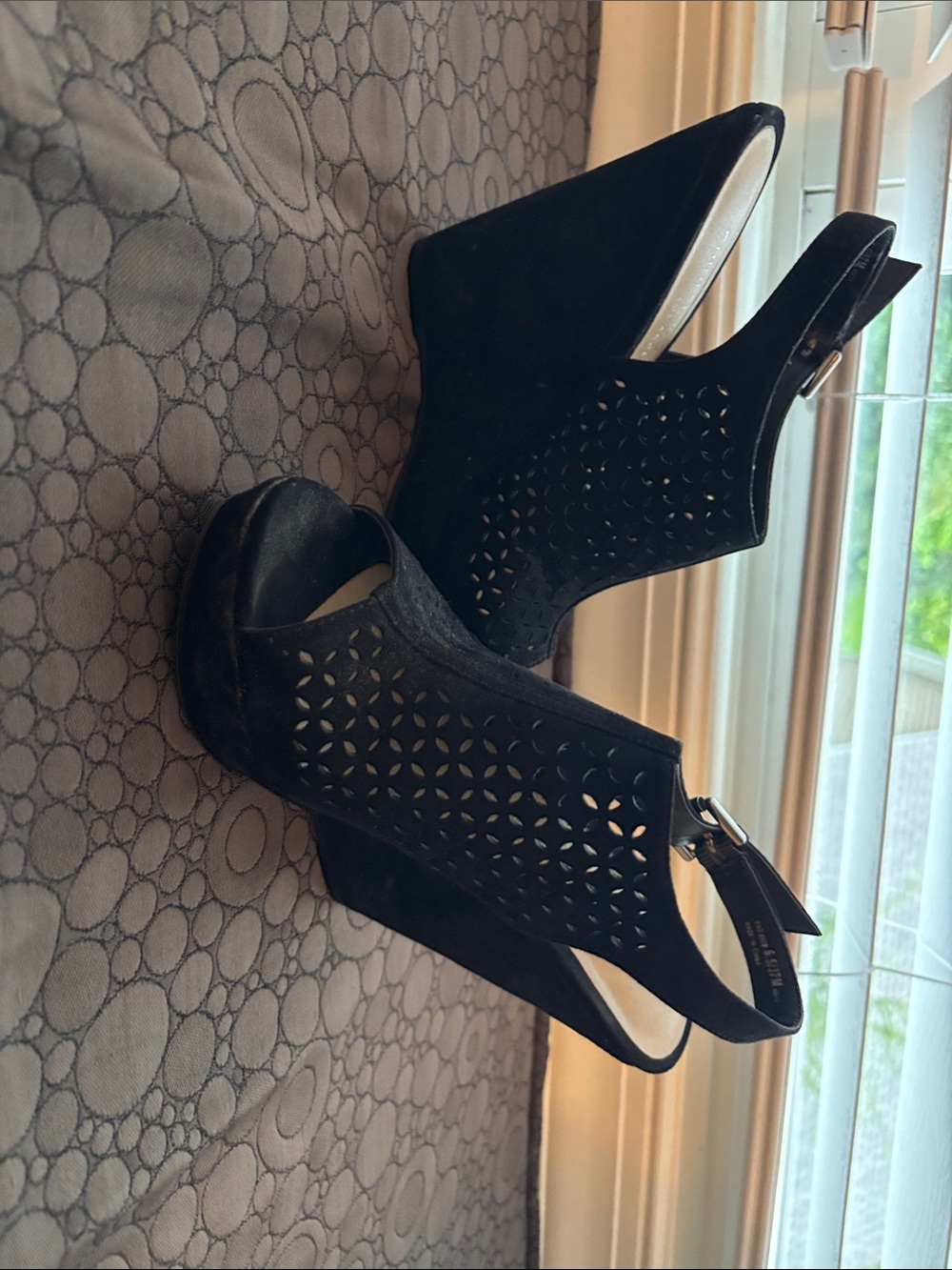 CL by Chinese Laundry Black Laser-Cut Slingback Wedges